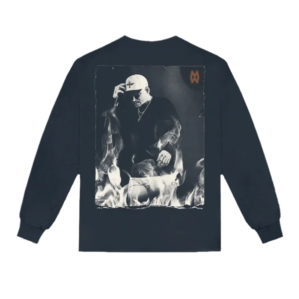 Flames Live Photo Navy Long Sleeve T-Shirt back